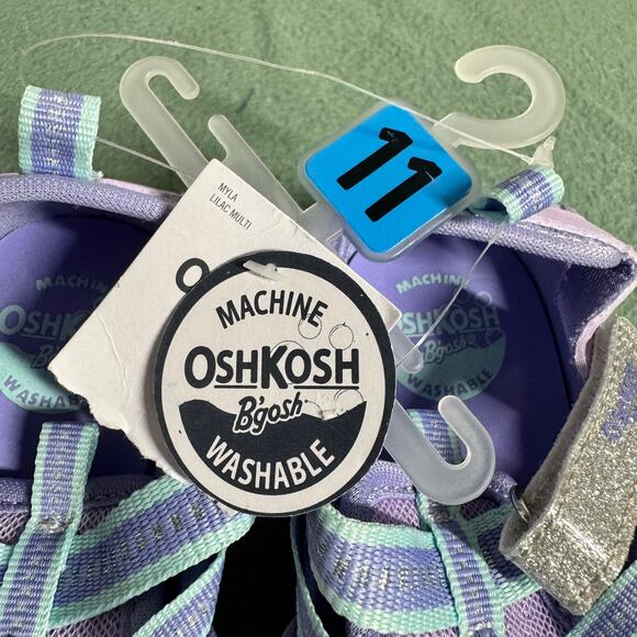 Oshkosh Sandals Toddler 11 Purple Glitter NWT Adjustable Machine Washable Play - Picture 4 of 6